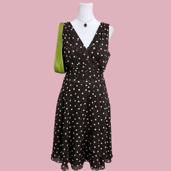 brown polka dot girly quirky downtown it girl midi dress - Picture 1 of 8